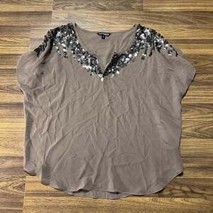 Express Dark Taupe Sequin Top Sz S